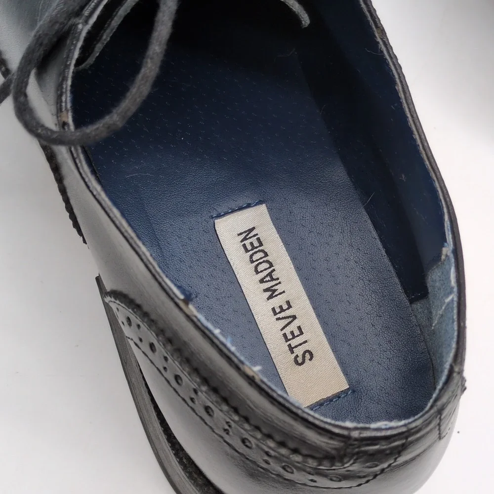 Steve Madden Oxfords Mens P-Loftt‎ Black 12 Leather Dress Shoes Wingtips